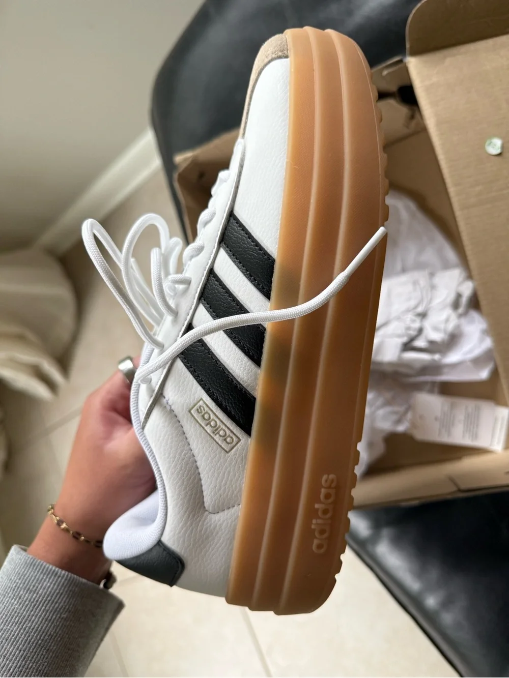 adidas White and Black VL Court Bold Sneakers - Picture 5 of 9